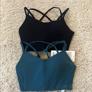 Strappy Black and Teal Bralette Set. Cloud ribbed longline bra. Size 4.